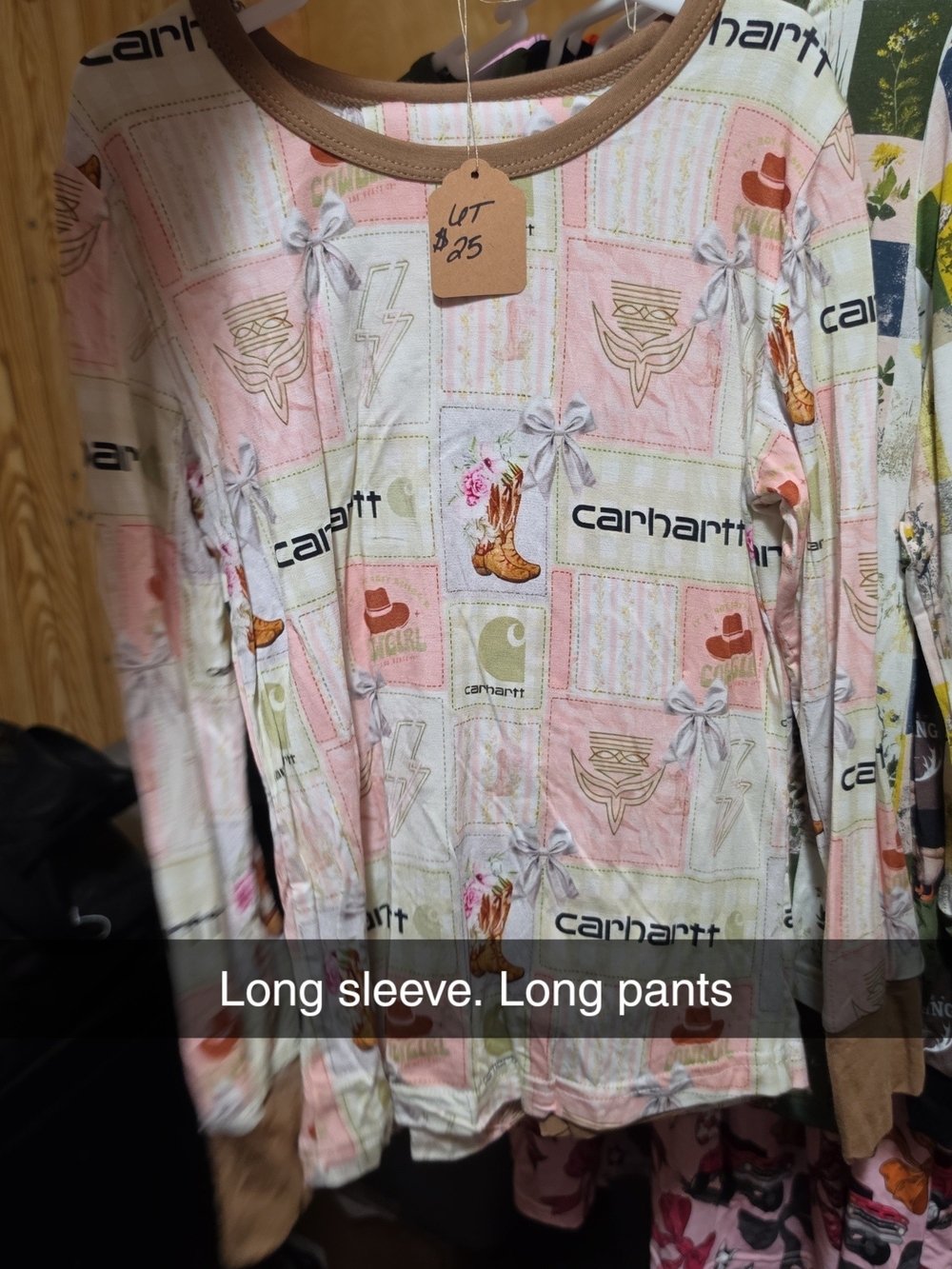 Bamboo Carhartt Pink and Brown Patchwork Western Girls' Long Sleeve Pajama Set